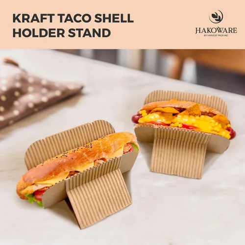 Vista 6 de Harvest Pack - 200 bandejas desechables para tacos, soporte de papel kraft resistente, platos ecológicos para servir alimentos para martes de tacos