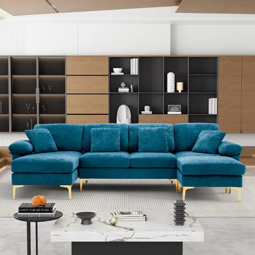 Vista 15 de OUYESSIR Sofá modular en forma de L, sofá de terciopelo de 3 plazas con otomana y almohadas, cómodo sofá cama tapizado para sala de estar, Verde