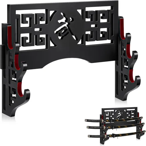 Vista 10 de Barydat Soporte de pared para katana, soporte para espada samurái, soporte para colgar espada japonesa Wakizashi, colección de pasatiempos