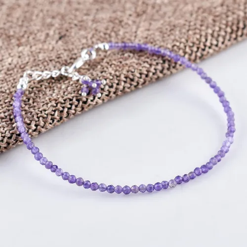 Vista 43 de Natural Gemstone Micro Beads Dainty Bangle Bracelet, Handmade Birthstone Jewelry, Healing Chakra Crystals, Silver Plated 8 inch, Birthday Gift for