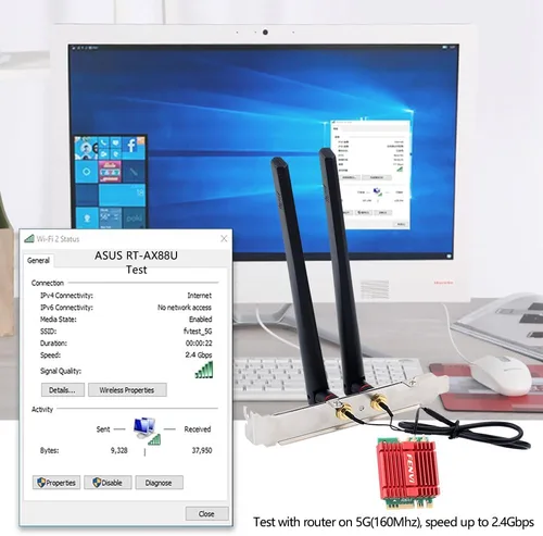 Vista 7 de FENVI WiFi 6E Kit de actualización de escritorio con Intel AX210-5400Mbps Tri-Band 6GHz y BT 5.3 Incluye tarjeta WiFi M.2 2230 AX210NGW, antenas