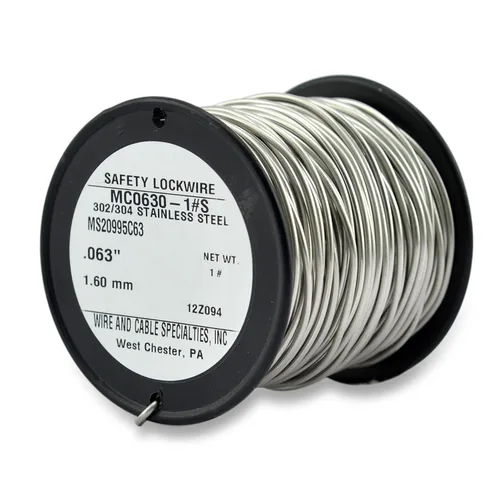 Vista 18 de Alambre de bloqueo, T302/304 de acero inoxidable, NASM20995, MS20995C, ASTM A580 Cond A, AMS5697, 0.020 pulg (0.51 mm), 1 lb (0.45 kg) Lata