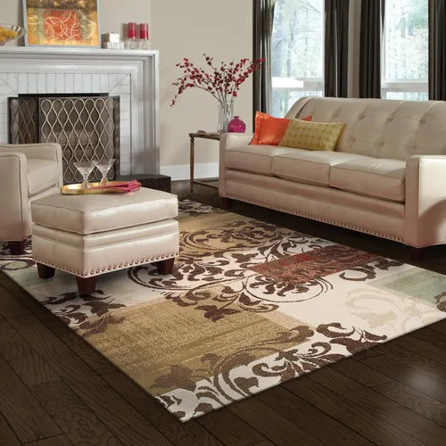 Vista 8 de SUPERIOR Alfombra de pasillo para interiores con respaldo de yute, decoración floral geométrica para el piso del hogar para entrada, cocina, Azul