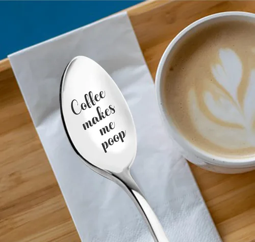 Vista 3 de Regalos divertidos Cuchara grabada de café me hace caca Regalo para amantes del té del café para cumpleaños Aniversario Relleno de calcetín