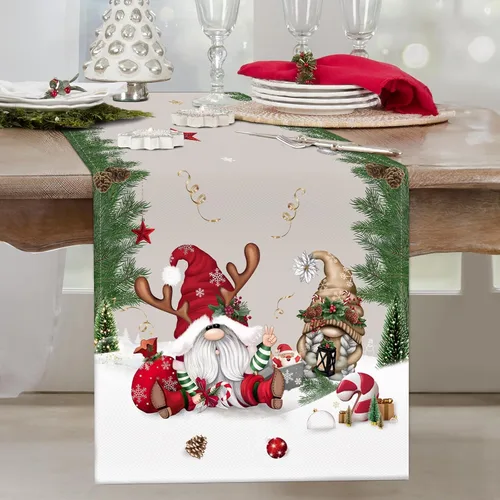 Vista 7 de Bonhause Camino de Mesa Navideño a Cuadros Buffalo Rojo y Negro de 13x72 Pulgadas Xmas Believe Trineo Decoración Estacional de Invierno para Mesa