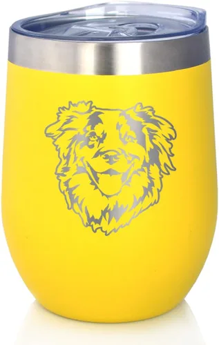 Vista 7 de Australian Shepherd Face - Wine Tumbler Glass with Sliding Lid - Stainless Steel Insulated Mug - Unique Dog Themed Decor and Gifts for Moms & Dads