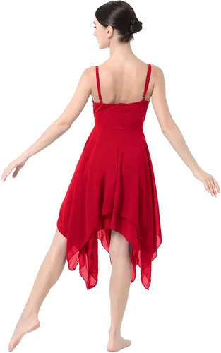Vista 4 de ODASDO Disfraz de danza lírica para mujer, moderno, contemporáneo, de ballet, con tirantes delgados, vestido fluido de gasa