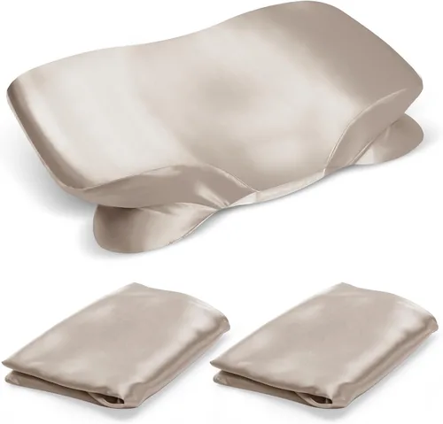Vista 9 de Paquete de 2 fundas de almohada de satén para almohada cervical Zelimun de contorno, funda de almohada suave con cremallera (negro)