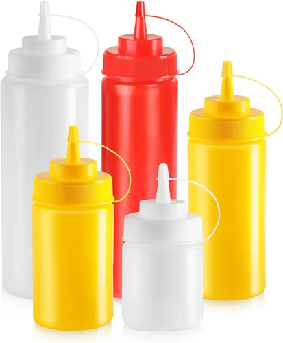 Vista 3 de New Star Foodservice 26283 - Botellas exprimibles de plástico, 8 onzas, rojas, paquete de 6