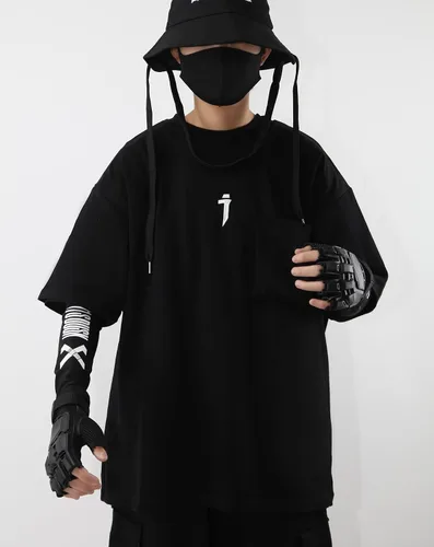 Vista 2 de Niepce Inc Streetwear Cyberpunk Elbow Sleeve Graphic Tees Hombres