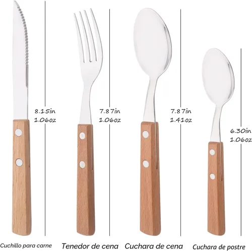 Vista 5 de Juego de 8 cucharas de espresso, juego de cubiertos de acero inoxidable 304 con mango de madera, cucharas pequeñas para postre, té, aperitivo, café