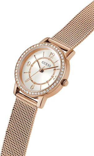 Vista 6 de GUESS Reloj para mujer de 1.102 in - Pulsera de tono dorado con esfera blanca y caja dorada