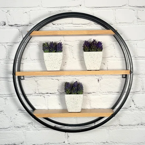 Vista 7 de Admired by Nature, Estantería de almacenamiento colgante de círculo de hierro montado, decoración de pared circular flotante de 3 niveles