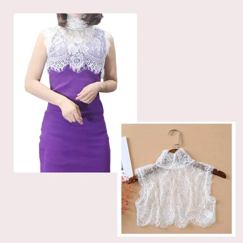 Vista 3 de Cuello alto floral de encaje cuello alto falso cuello manga jersey ropa interior cuello