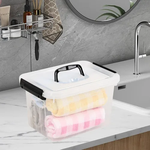 Vista 6 de Ggbin Caja de almacenamiento de plástico transparente con asa, contenedor de almacenamiento con tapa