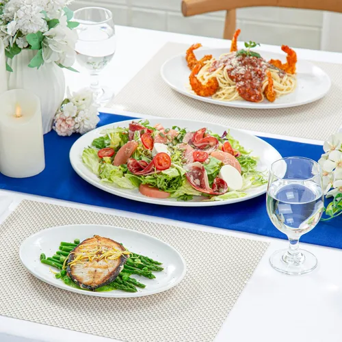 Vista 7 de Restaurantware Voga - Platos llanos de 10 x 7.1 pulgadas, 10 platos ovalados pequeños, resistentes a roturas, aptos para lavavajillas, platos