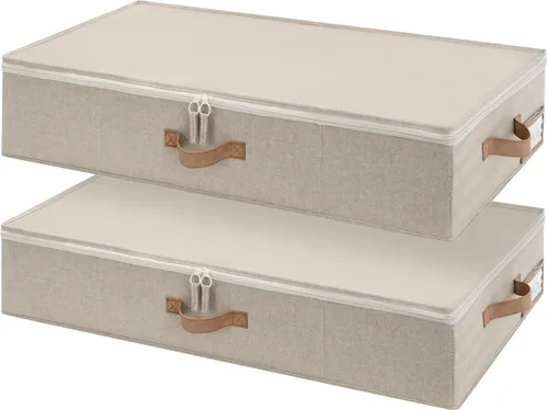 Vista 10 de StorageWorks Almacenamiento debajo de la cama con tapa, paquete de 2 contenedores de almacenamiento debajo de la cama para ropa, ropa de cama y Beige