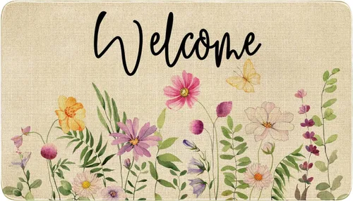 Vista 21 de Tapete antideslizante para puerta de Pascua, diseño de conejito de primavera, diseño floral para interiores y exteriores, para entrada, porche