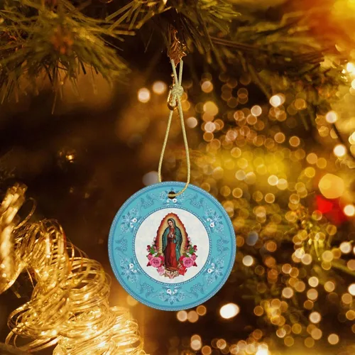 Vista 5 de Nuestra Señora de Guadalupe - Adornos de Navidad de Virgen María, adornos de cerámica, adorno redondo de porcelana, árbol de Navidad, oficina