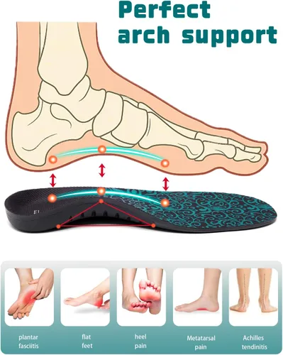 Vista 5 de Plantillas para fascitis plantar para hombres y mujeres, más de 220 libras, soporte ortopédico de apoyo resistente para aliviar el dolor, soporte