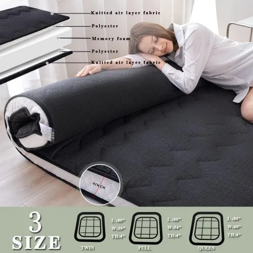 Vista 4 de GYK Cubrecolchón de espuma viscoelástica gruesa, futón de piso japonés plegable para camping, viaje por carretera, tapete de tatami, tela de algodón