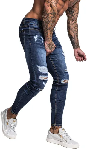 Vista 8 de GINGTTO - Jeans rasgados, elásticos y ajustados para hombre