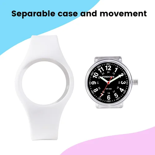 Vista 3 de PINDOWS Women Analog Quartz Wrist Watch with Silicone Strap for Young Women Students Easy Read Waterproof Unisex Luminous Dial
