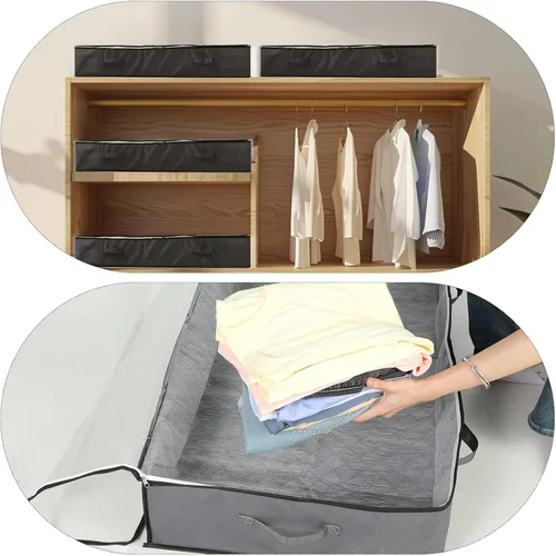 Vista 5 de Paquete de 4 contenedores de almacenamiento de 90 litros debajo de la cama, organizadores plegables de armario con ventana de PVC transparente
