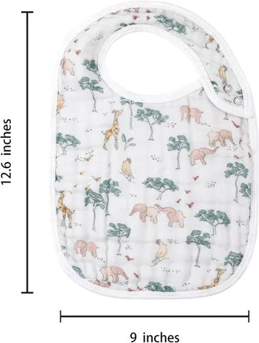 Vista 5 de Baberos de muselina a presión para niños y niñas, paquete de 3 baberos para bebés, recién nacidos y niños pequeños, babero de muselina 100% algodón