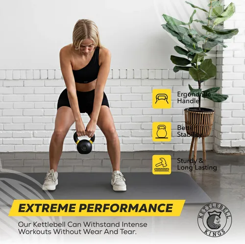 Vista 4 de Kettlebell Kings Pesas rusas con recubrimiento en polvo de 4 a 105.8 lbs Pesas de mano Equipo de gimnasio y juegos de entrenamiento de fuerza