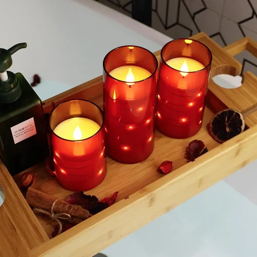 Vista 6 de NURADA Velas Parpadeantes Sin Llama: Velas LED de Pilar con Luces de Cadena de Estrellas Integradas que Funcionan con Pilas con Control Remoto