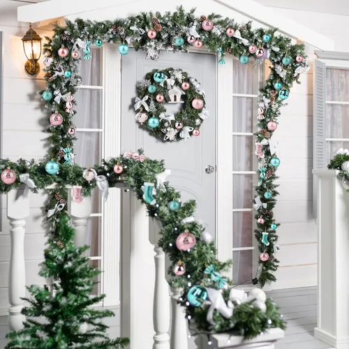 Vista 6 de PIIDUOO 97 piezas de bolas de Navidad para árbol de Navidad - Adornos inastillables pequeños para árbol de Navidad, juego de bolas rosa y turquesa