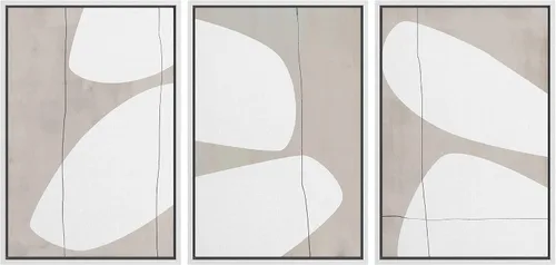 Vista 248 de SIGNFORD - Set de obras de arte en lienzo enmarcado para pared, ilustraciones abstractas de neblina del desierto en tonos neutros beige y marrón