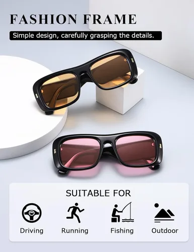 Vista 3 de kimorn Gafas de sol para mujeres y hombres, modernas, retro, modernas, estilo de los años 90, vintage, Y2K, marco cuadrado de gran tamaño, K1337