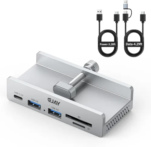 Vista 10 de EJAY Abrazadera USB Hub soporte de escritorio, 5 en 1 de aluminio montable USB C Hub con lector de tarjetas SD/TF, 59 pulgadas de largo cable debajo