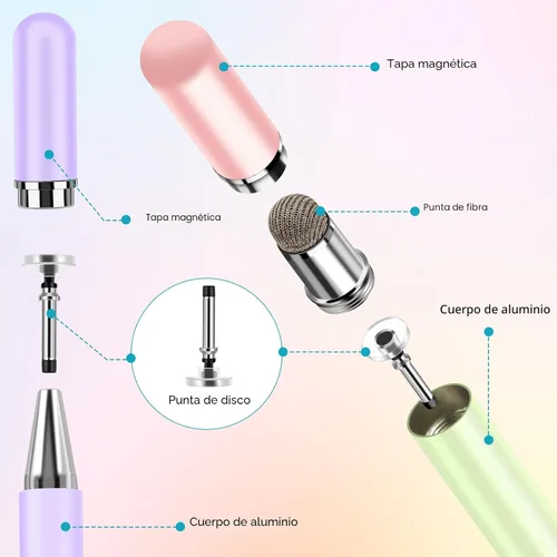 Vista 6 de Lápices ópticos para pantallas táctiles, 4 piezas de lápices ópticos de disco de alta precisión con tapa magnética, lápiz óptico 2 en 1 compatible