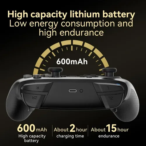 Vista 5 de RALAN Wireless Black Pro Controller Compatible with Nintendo SwitchOLEDLite, with LED Color Light, Programmable Function, Wake-Up, Gyro Axis, Turbo