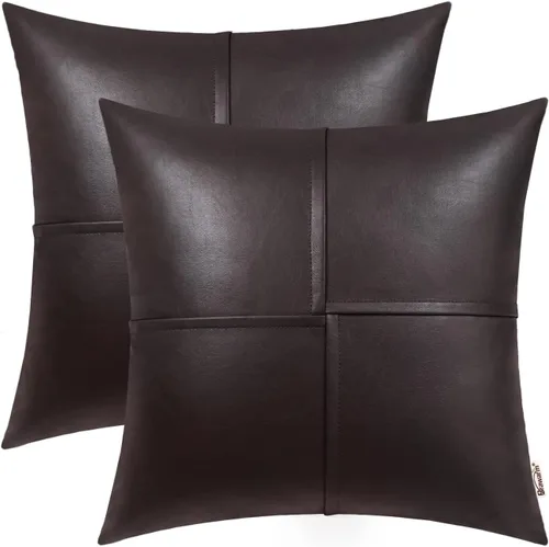 Vista 22 de BRAWARM Fundas de almohada de cuero sintético de 16 x 16 pulgadas, paquete de 2 fundas de almohada de cuero rojo profundo, fundas de almohada