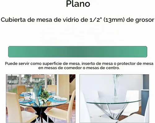 Vista 10 de Mesa redonda de vidrio templado transparente de 32 pulgadas con bordes pulidos planos de 1/2 pulgadas de grosor para comedor, mesa de café u
