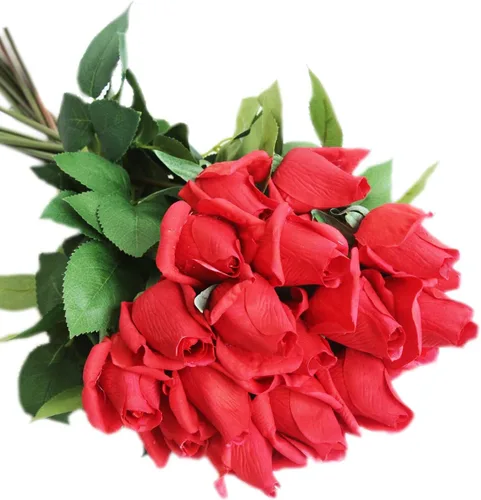 Vista 6 de 12 capullos de rosas artificiales de aspecto real, 22 pulgadas de tacto real, flor artificial de diseño realista con pétalos de tacto real, brote