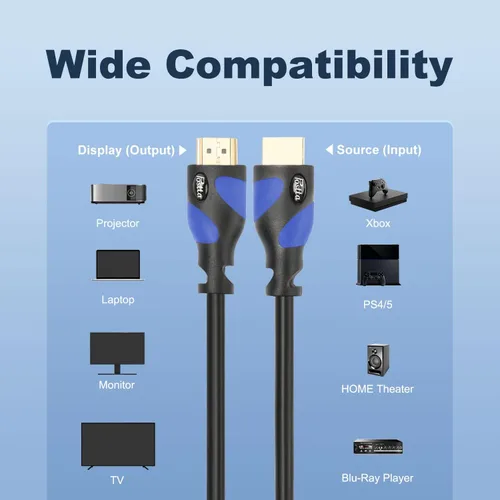 Vista 2 de Postta Cable HDMI (40 pies azul) HDMI 2.0V compatible con 4K 2160P, 1080P, 3D, retorno de audio y Ethernet, 1 paquete