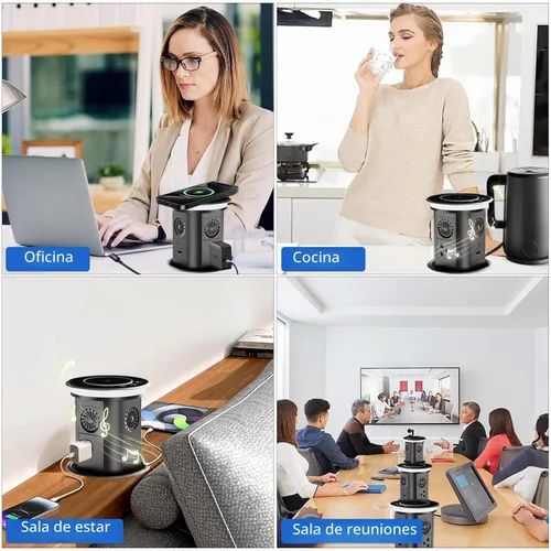 Vista 9 de APP Control remoto Pop Up Outlet, 3AC/2USB, cargador inalámbrico de 15 W Negro