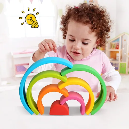 Vista 2 de Juguetes apilables de silicona para bebés, apilador de arco iris 7PCS Azul (Rainbow)