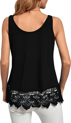 Vista 2 de LYANER Blusa sin mangas con dobladillo de encaje para mujer, cuello barco, sin mangas, con corte holgado