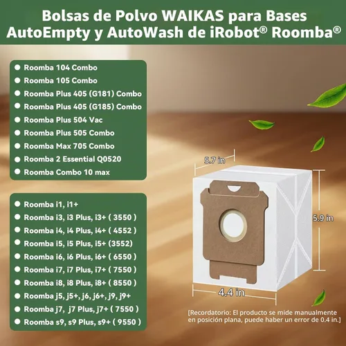 Vista 2 de WAIKAS Bolsas antipolvo para iRobot Roomba Robot Aspiradora