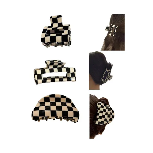 Vista 14 de Pinzas para el cabello a cuadros, 2 pinzas de pelo vintage a cuadros, pinzas de garra fuertes, pasadores para cabello grueso y fino, pinzas