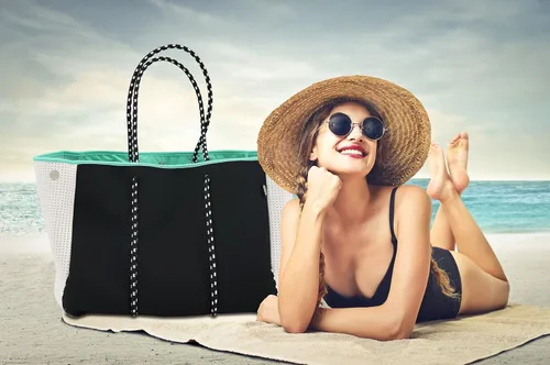 Vista 2 de QOGiR Bolsa de playa multiusos de neopreno con bolsillo interior con cierre de cremallera