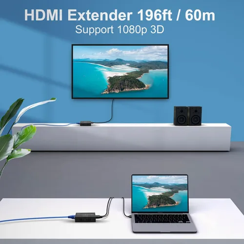Vista 3 de Extensor HDMI sobre Cat5e/6/7 Ethernet 1080p hasta 196 pies HDMI Balun transmisor transmisor receptor compatible con función EDID y POC 3D HDCP Negro