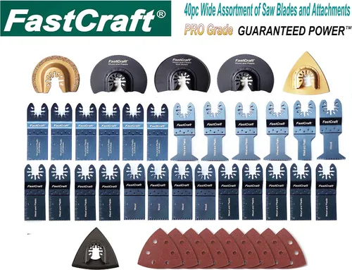 Vista 6 de FastCraft - Multiherramienta oscilante de 42 piezas + 40 piezas de hoja y lijadora Kit de potencia garantizada/sin llave/6 velocidades/corte de 3-4