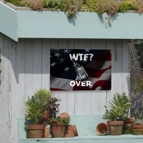 Vista 9 de Divertido walkie talkie - Radio de mano con texto en inglés "What The Fuck Over" de 8 x 12 pulgadas, letrero de metal retro para decoración de pared